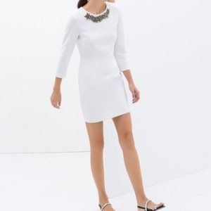 NWT Zara White Embellished Neck Bodycon Minidress